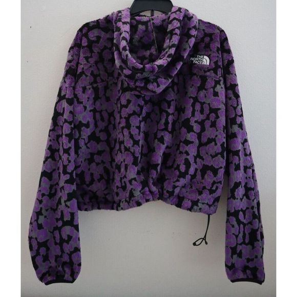 The North Face Women's Sz XL Purple Leopard Print Osito 1/4 Zip Hoodie $119 - Picture 2 of 14